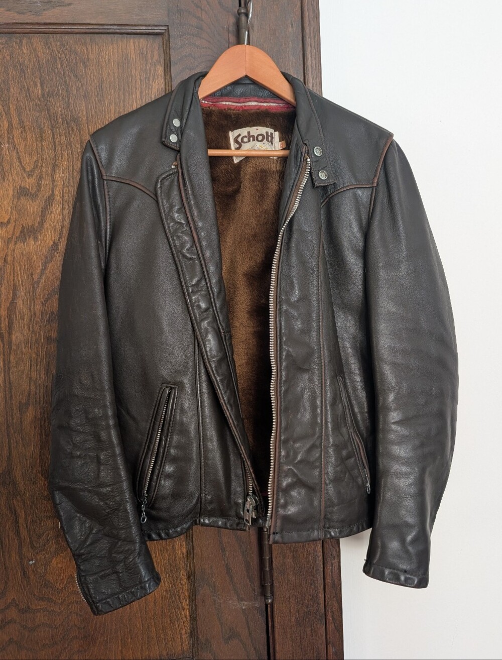Schott NYC Leather Vintage Moto Motorcycle Jacket | Removable Lining | Hardware
